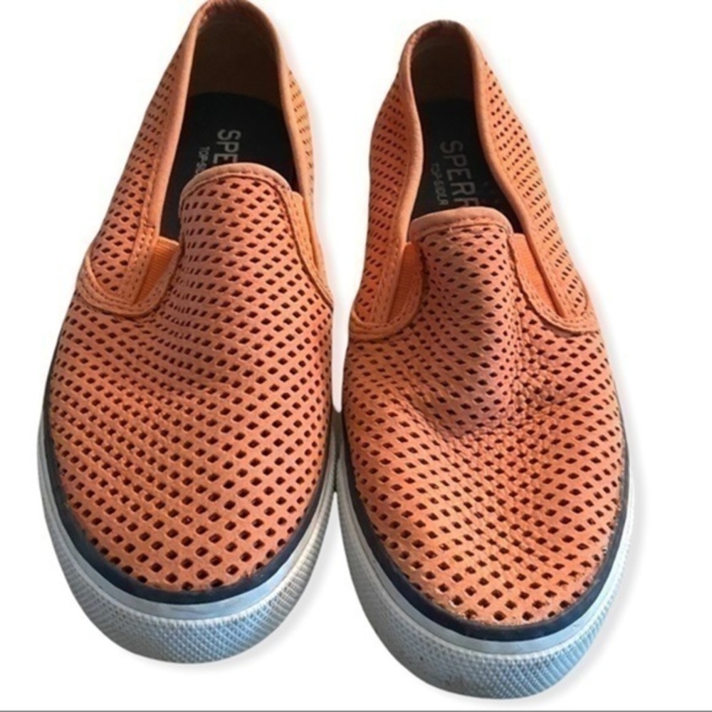 Sperry orange leather top slide sneakers